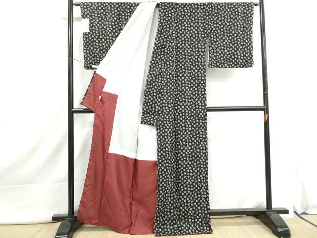 平和屋着物■小紋　抽象花文　黒地　洗える着物　DABI1941qa
