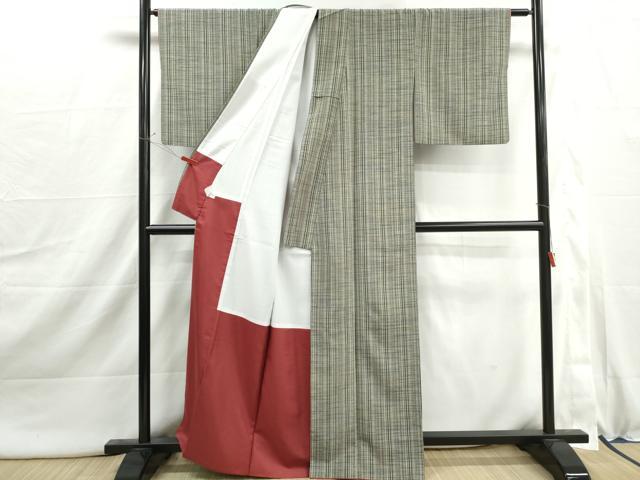 平和屋着物■小紋　格子文　洗える着物　DABI1949qa