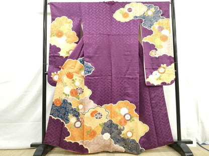 平和屋着物■豪華振袖　刺繍　雲取り草花文　金彩　正絹　逸品　DABI1962qa