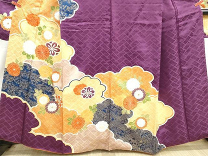 平和屋着物■豪華振袖　刺繍　雲取り草花文　金彩　正絹　逸品　DABI1962qa