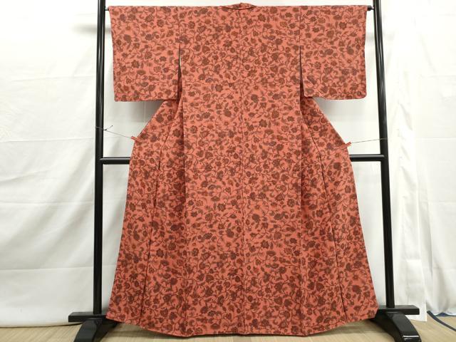 平和屋着物■上質な小紋　更紗花文　鬼しぼ縮緬　正絹　逸品　DABI1963qa