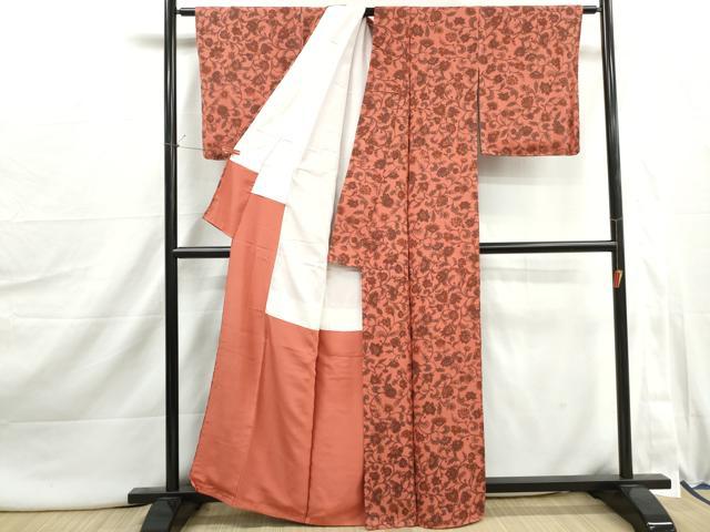 平和屋着物■上質な小紋　更紗花文　鬼しぼ縮緬　正絹　逸品　DABI1963qa