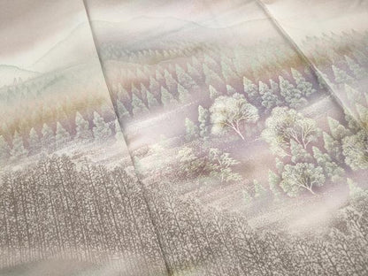 平和屋着物■訪問着　風景樹林文　暈し染め　正絹　逸品　DABI1965qa