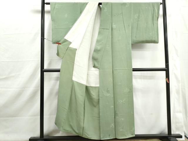 平和屋着物■上質な色無地　枝葉地紋　山葵色　正絹　逸品　DABI1967qa