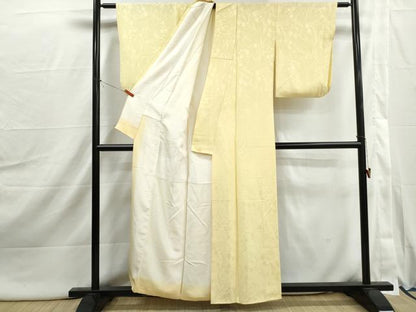 平和屋着物■上質な色無地　舞楓地紋　淡黄色　正絹　逸品　DABI1977qa