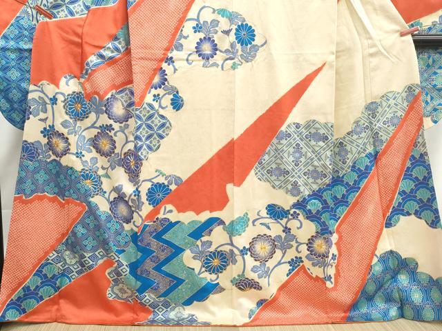 平和屋着物■豪華振袖　駒刺繍　絞り　七宝花唐草文　金彩　正絹　逸品　DABI1986qa
