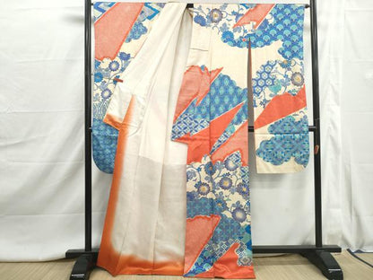 平和屋着物■豪華振袖　駒刺繍　絞り　七宝花唐草文　金彩　正絹　逸品　DABI1986qa