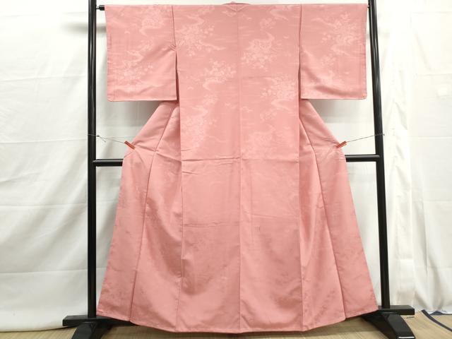 平和屋着物■色無地　花車地紋　紅梅色　洗える着物　DABI1990qa
