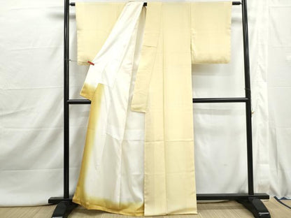 平和屋着物■色無地　花唐草地紋　淡黄色　洗える着物　DABI1991qa
