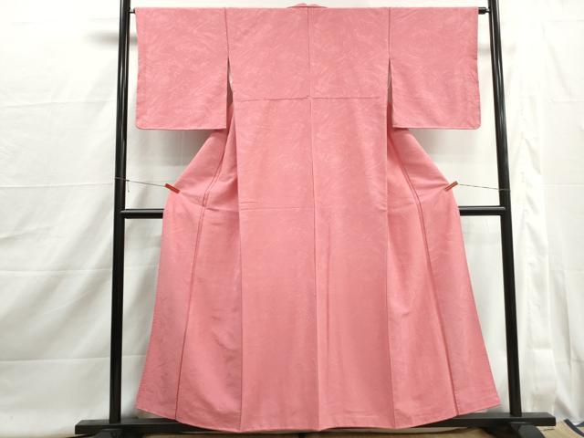 平和屋着物■色無地　墨流し地紋　甚三紅色　洗える着物　DABI1993qa