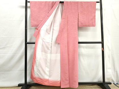 平和屋着物■色無地　墨流し地紋　甚三紅色　洗える着物　DABI1993qa