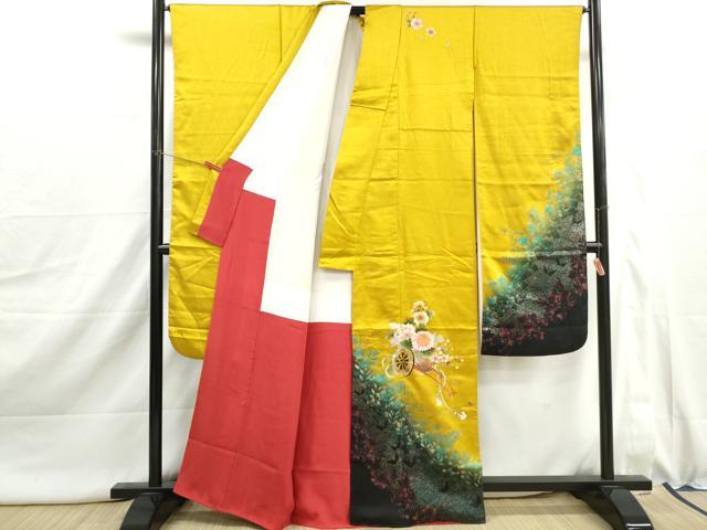 平和屋着物■豪華振袖　地紙御所車花文　暈し染め　金銀彩　正絹　逸品　DABI1999qa
