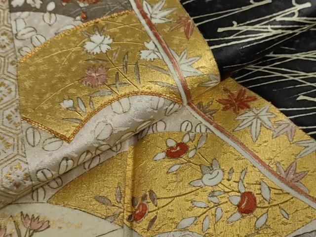 平和屋着物●銀座きしや　訪問着　駒刺繍　地紙草花文　金彩　正絹　逸品　DABG2012ud