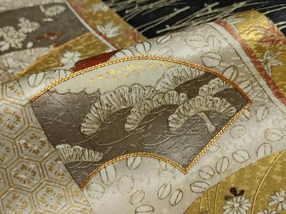 平和屋着物●銀座きしや　訪問着　駒刺繍　地紙草花文　金彩　正絹　逸品　DABG2012ud