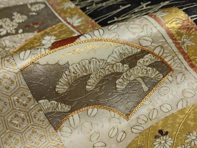 平和屋着物●銀座きしや　訪問着　駒刺繍　地紙草花文　金彩　正絹　逸品　DABG2012ud