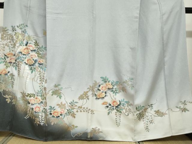 平和屋着物●訪問着　枝花文　暈し染め　金彩　銀通し地　正絹　逸品　DABI2014ud