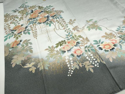 平和屋着物●訪問着　枝花文　暈し染め　金彩　銀通し地　正絹　逸品　DABI2014ud