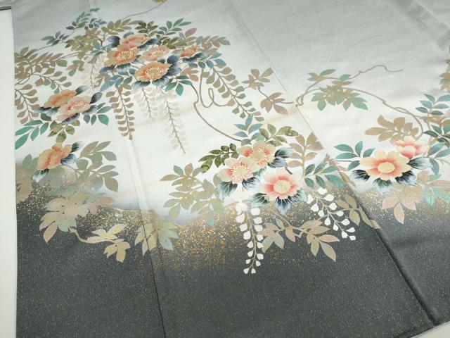 平和屋着物●訪問着　枝花文　暈し染め　金彩　銀通し地　正絹　逸品　DABI2014ud