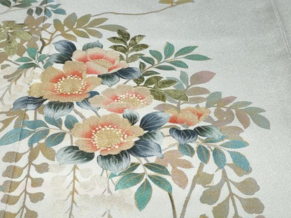 平和屋着物●訪問着　枝花文　暈し染め　金彩　銀通し地　正絹　逸品　DABI2014ud