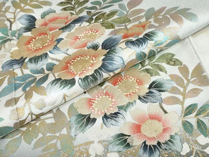 平和屋着物●訪問着　枝花文　暈し染め　金彩　銀通し地　正絹　逸品　DABI2014ud