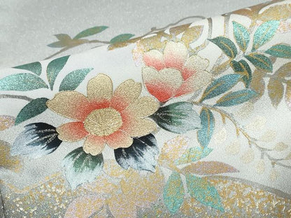 平和屋着物●訪問着　枝花文　暈し染め　金彩　銀通し地　正絹　逸品　DABI2014ud