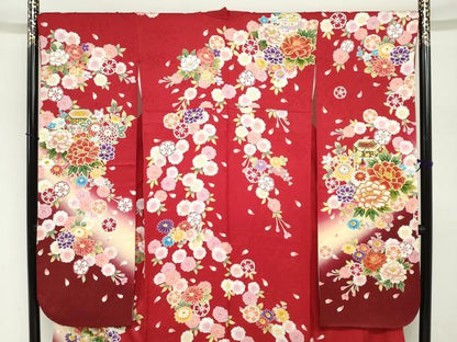 平和屋着物●豪華振袖　貝桶草花文　暈し染め　金彩　正絹　逸品　DABI2016ud