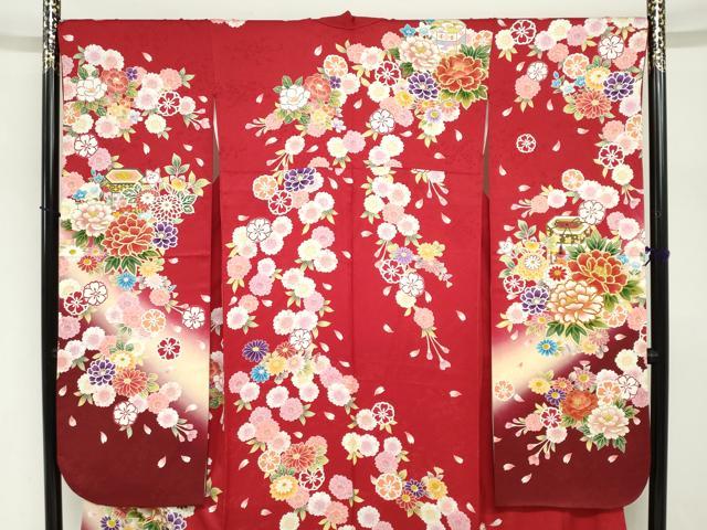 平和屋着物●豪華振袖　貝桶草花文　暈し染め　金彩　正絹　逸品　DABI2016ud