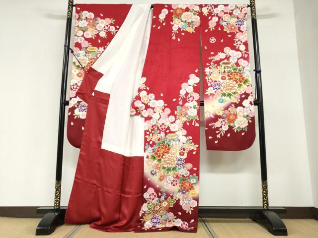 平和屋着物●豪華振袖　貝桶草花文　暈し染め　金彩　正絹　逸品　DABI2016ud