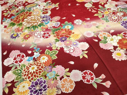 平和屋着物●豪華振袖　貝桶草花文　暈し染め　金彩　正絹　逸品　DABI2016ud
