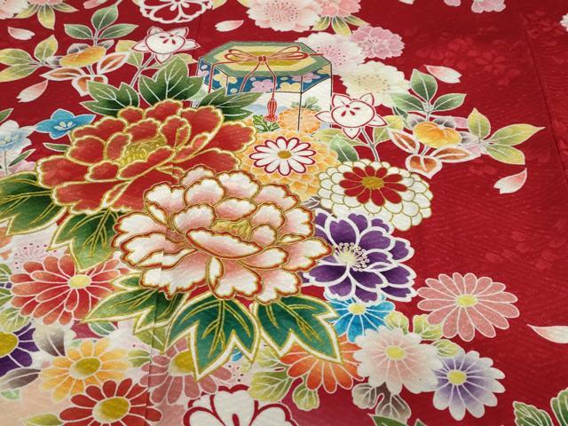 平和屋着物●豪華振袖　貝桶草花文　暈し染め　金彩　正絹　逸品　DABI2016ud