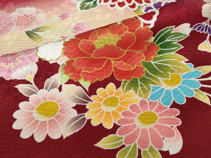 平和屋着物●豪華振袖　貝桶草花文　暈し染め　金彩　正絹　逸品　DABI2016ud