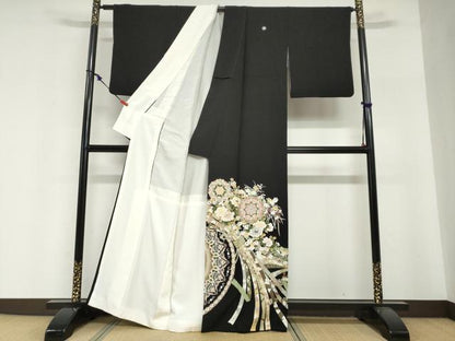 平和屋着物●中国三大刺繍　蘇州刺繍　総刺繍　黒留袖　束ね熨斗草花文　正絹　逸品　DABI2017ud