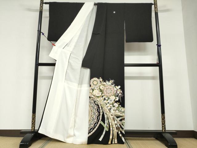 平和屋着物●中国三大刺繍　蘇州刺繍　総刺繍　黒留袖　束ね熨斗草花文　正絹　逸品　DABI2017ud