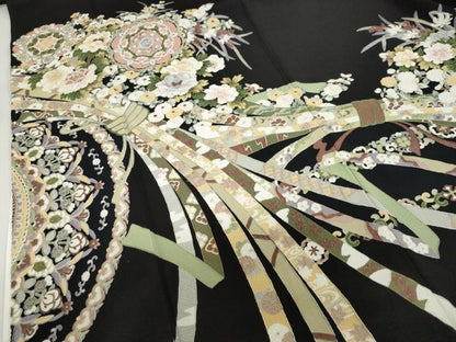 平和屋着物●中国三大刺繍　蘇州刺繍　総刺繍　黒留袖　束ね熨斗草花文　正絹　逸品　DABI2017ud