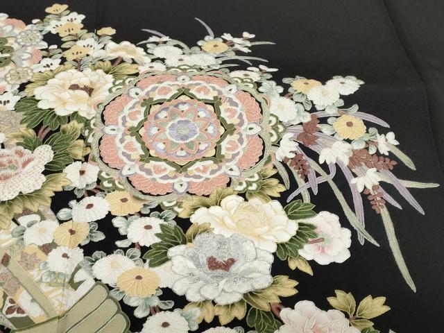 平和屋着物●中国三大刺繍　蘇州刺繍　総刺繍　黒留袖　束ね熨斗草花文　正絹　逸品　DABI2017ud