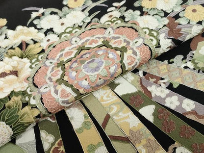 平和屋着物●中国三大刺繍　蘇州刺繍　総刺繍　黒留袖　束ね熨斗草花文　正絹　逸品　DABI2017ud