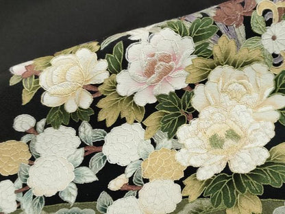 平和屋着物●中国三大刺繍　蘇州刺繍　総刺繍　黒留袖　束ね熨斗草花文　正絹　逸品　DABI2017ud