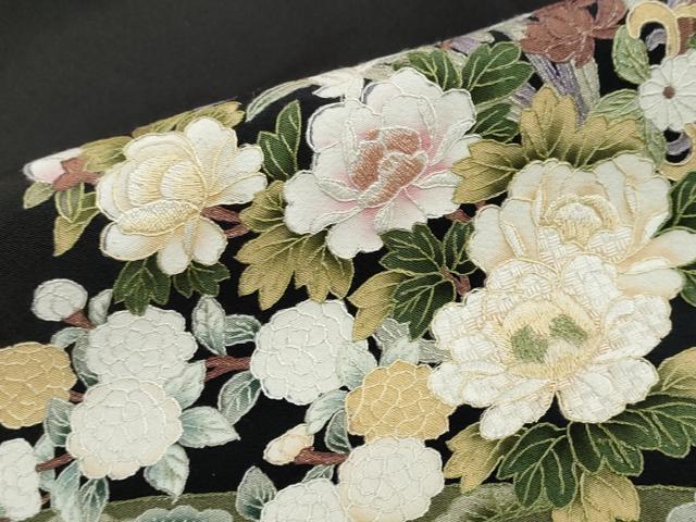 平和屋着物●中国三大刺繍　蘇州刺繍　総刺繍　黒留袖　束ね熨斗草花文　正絹　逸品　DABI2017ud