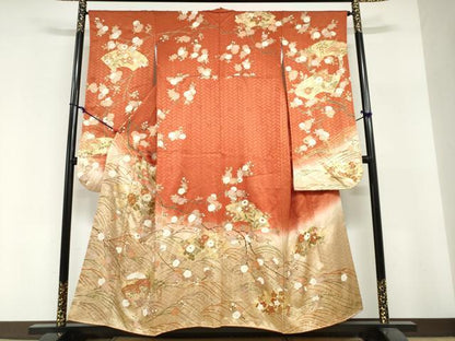 平和屋着物●十日町老舗ブランド　吉澤友禅　吾妻徳穂　振袖　駒刺繍　地紙草花文　暈し染め　金彩　正絹　逸品　DABI2020ud
