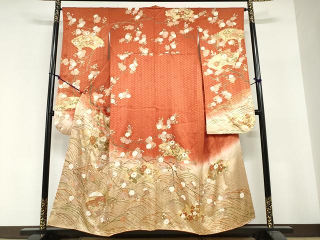 平和屋着物●十日町老舗ブランド　吉澤友禅　吾妻徳穂　振袖　駒刺繍　地紙草花文　暈し染め　金彩　正絹　逸品　DABI2020ud