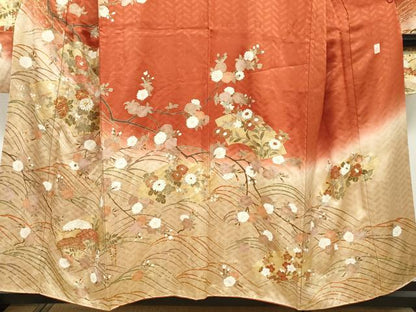 平和屋着物●十日町老舗ブランド　吉澤友禅　吾妻徳穂　振袖　駒刺繍　地紙草花文　暈し染め　金彩　正絹　逸品　DABI2020ud