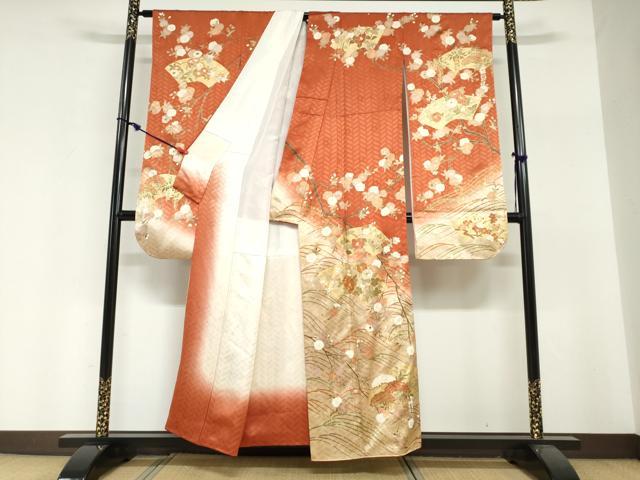 平和屋着物●十日町老舗ブランド　吉澤友禅　吾妻徳穂　振袖　駒刺繍　地紙草花文　暈し染め　金彩　正絹　逸品　DABI2020ud