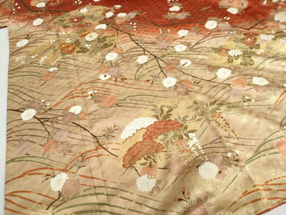 平和屋着物●十日町老舗ブランド　吉澤友禅　吾妻徳穂　振袖　駒刺繍　地紙草花文　暈し染め　金彩　正絹　逸品　DABI2020ud