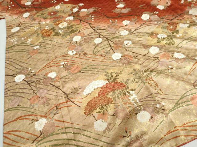 平和屋着物●十日町老舗ブランド　吉澤友禅　吾妻徳穂　振袖　駒刺繍　地紙草花文　暈し染め　金彩　正絹　逸品　DABI2020ud