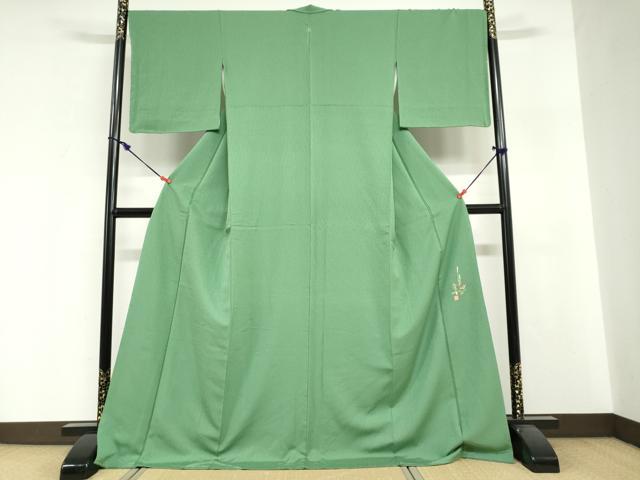 平和屋着物●上質な色無地　作家物　花尽くし地紋　若竹色　ロング丈　正絹　逸品　未使用　DABI2022ud