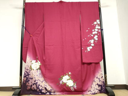 平和屋着物●豪華振袖　草花文　シルエット　暈し染め　金彩　正絹　逸品　DABI2026ud