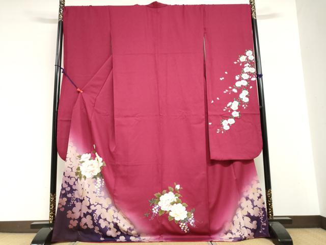 平和屋着物●豪華振袖　草花文　シルエット　暈し染め　金彩　正絹　逸品　DABI2026ud