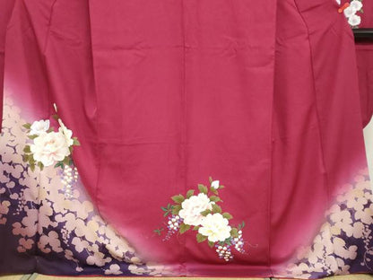 平和屋着物●豪華振袖　草花文　シルエット　暈し染め　金彩　正絹　逸品　DABI2026ud