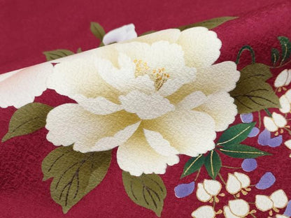 平和屋着物●豪華振袖　草花文　シルエット　暈し染め　金彩　正絹　逸品　DABI2026ud