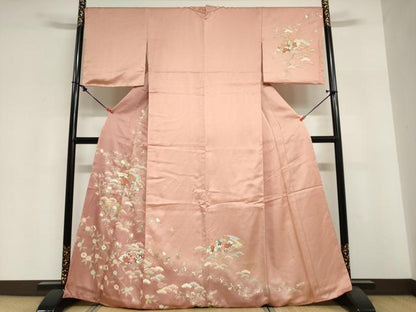 平和屋着物●訪問着　駒刺繍　扇面草花文　暈し染め　金彩　正絹　逸品　DABI2028ud